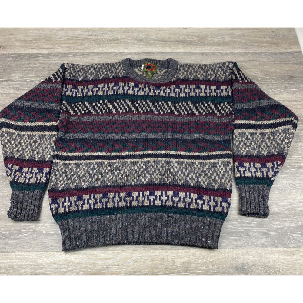 Vintage 100% Wool Boston Traders Large Striped Sweater Grunge Grandpacore
